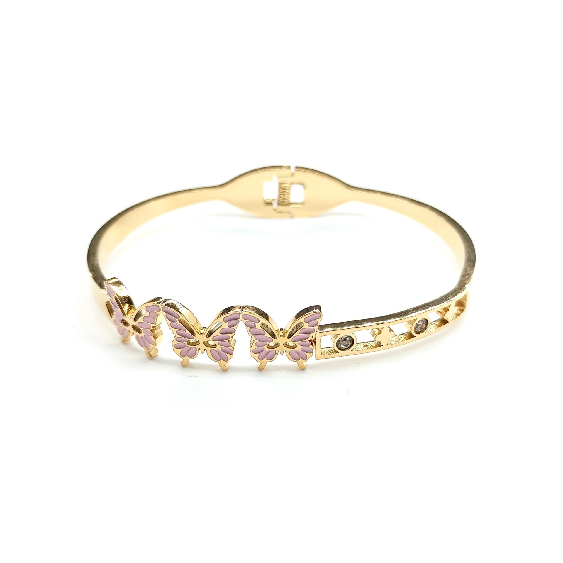 Brazalete mariposas rosas dorado - 2