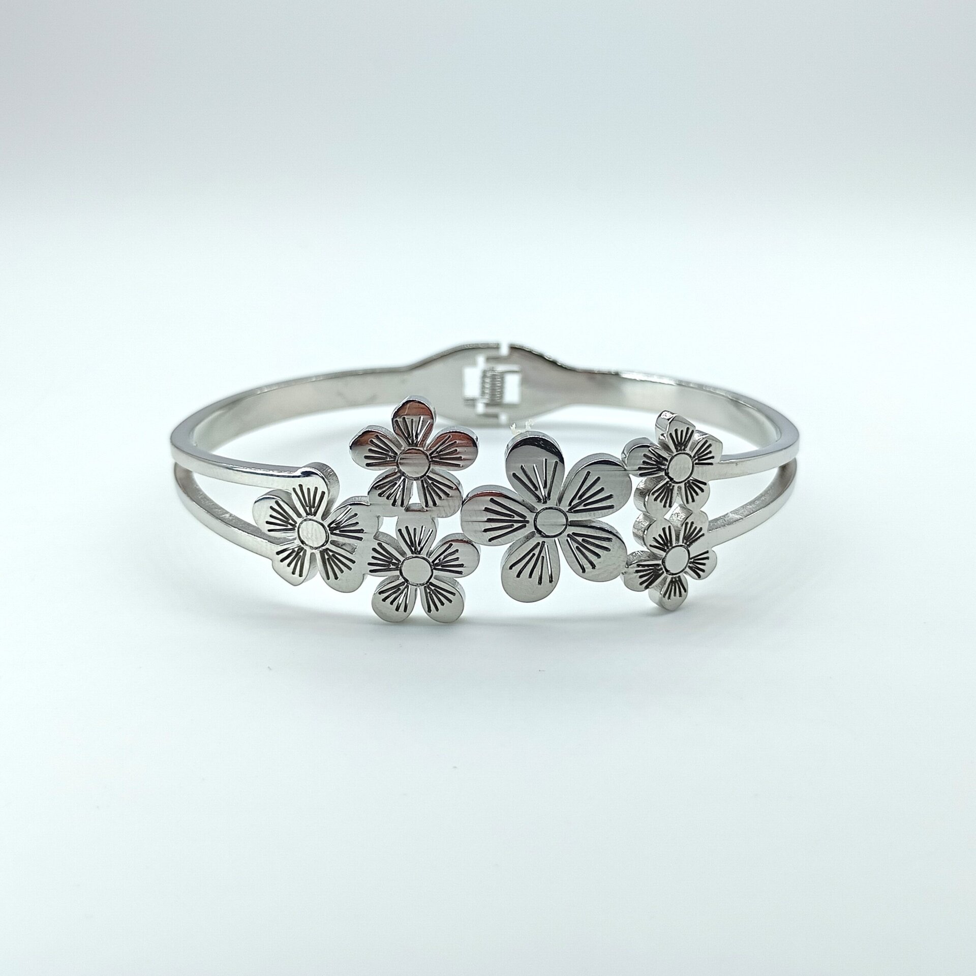Brazalete flores plateado - 2