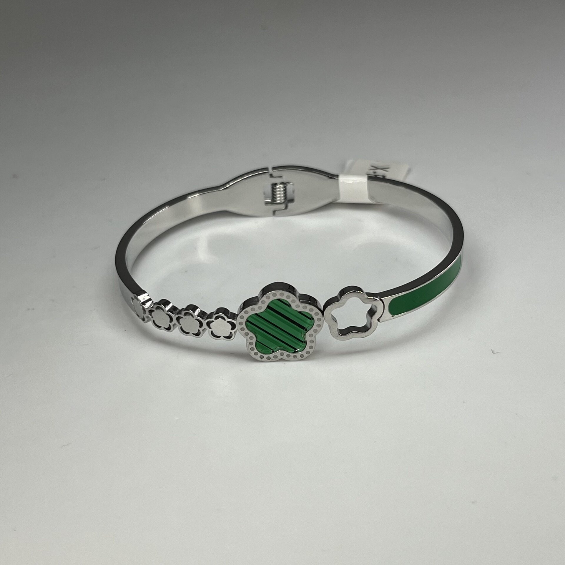 Brazalete flor verde plateado - 2