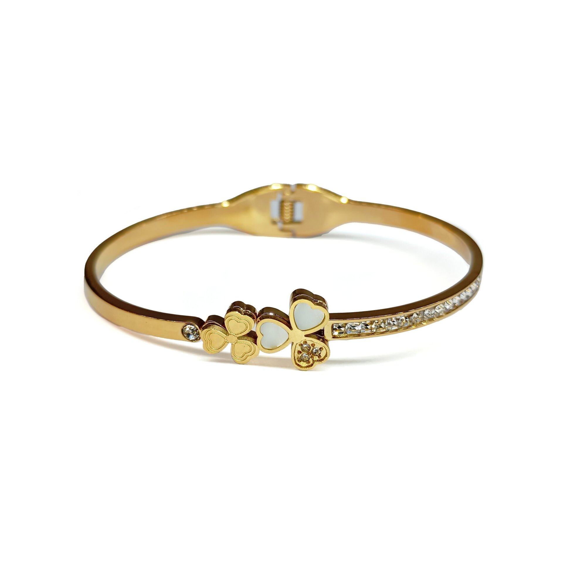 Brazalete trébol blanco y dorado - 2